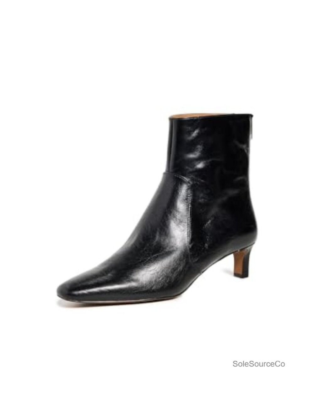Kitten Heel Ankle Bootie Crinkle Leather Memory Foam Round Toe